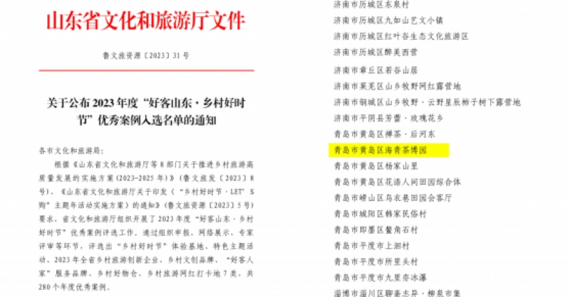 喜報！海青茶博園入選2023年度“好客山東·鄉(xiāng)村好時節(jié)”優(yōu)秀案例